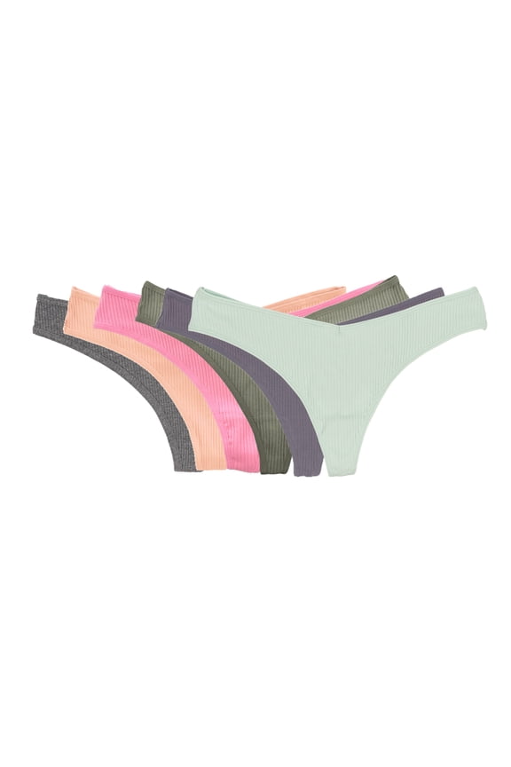 COTTON BLEND RIB THONG MYSTERY COLOR 6PK -S