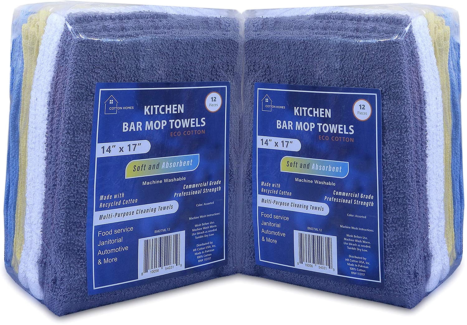 COTTON HOMES Multipurpose Kitchen Bar Mop Towels Pack- 14x17 Inch - Eco Friendly Regenerated Cotton-Commercial Grade, Multi-Purpose Cleaning Wiping Towels- 100% Cotton Absorbent Towels…