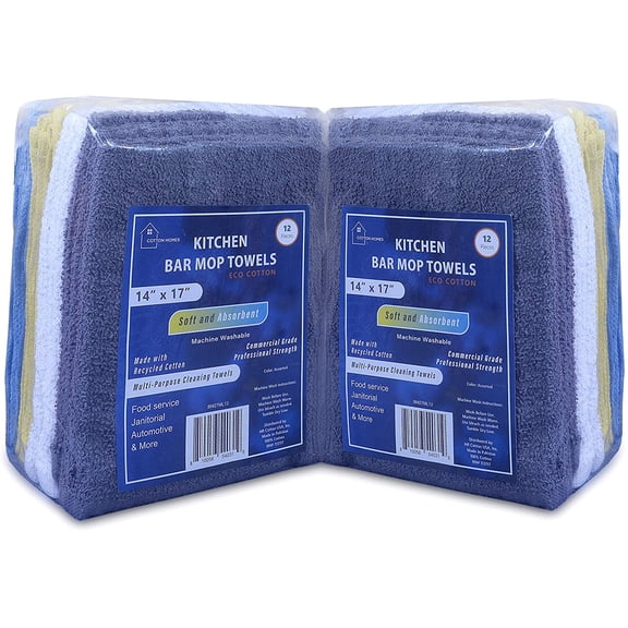 COTTON HOMES Multipurpose Kitchen Bar Mop Towels Pack- 14x17 Inch - Eco Friendly Regenerated Cotton-Commercial Grade, Multi-Purpose Cleaning Wiping Towels- 100% Cotton Absorbent Towels…