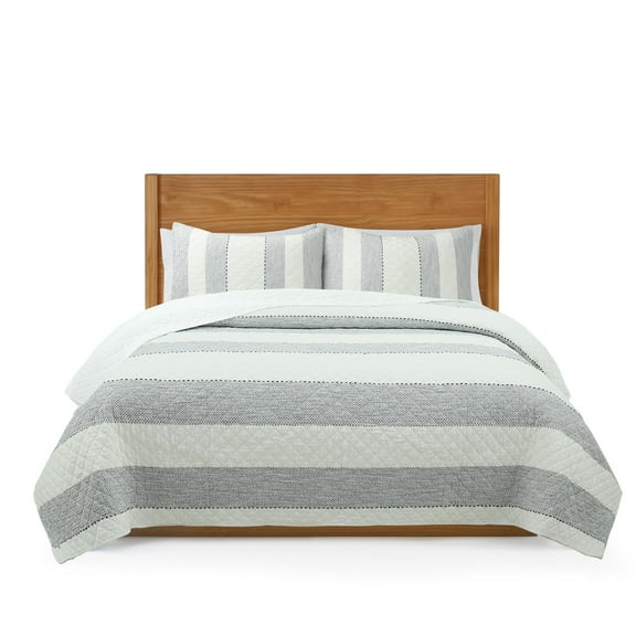JANEEN HOME SOFT COTTON TEXTURED MIXED STRIPE FASHION QUEEN QUILT BEDDING 3PC SET