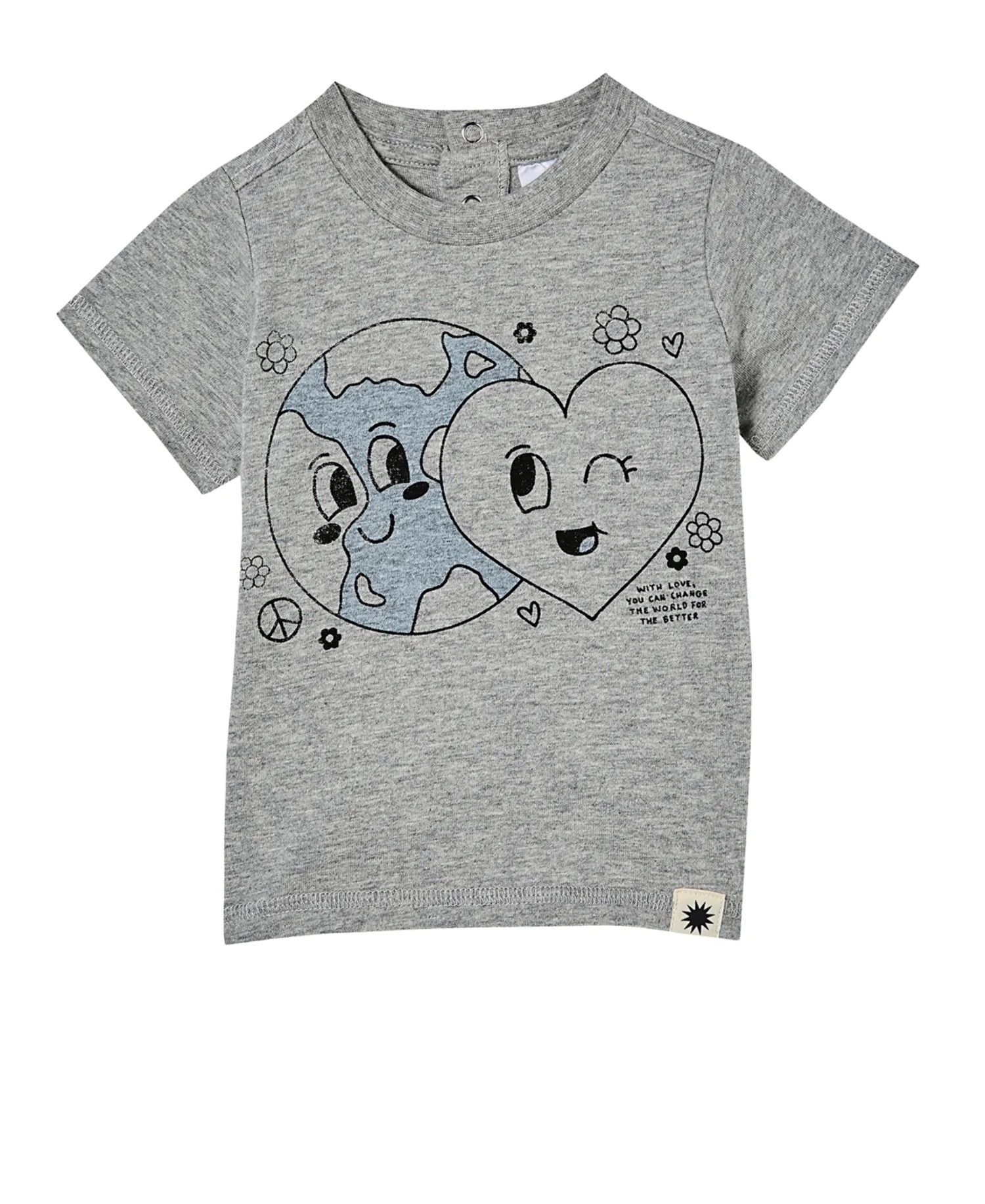 COTTON ON Baby Boys Jersey Tshirt Gray Marle, Love Earth 36 months