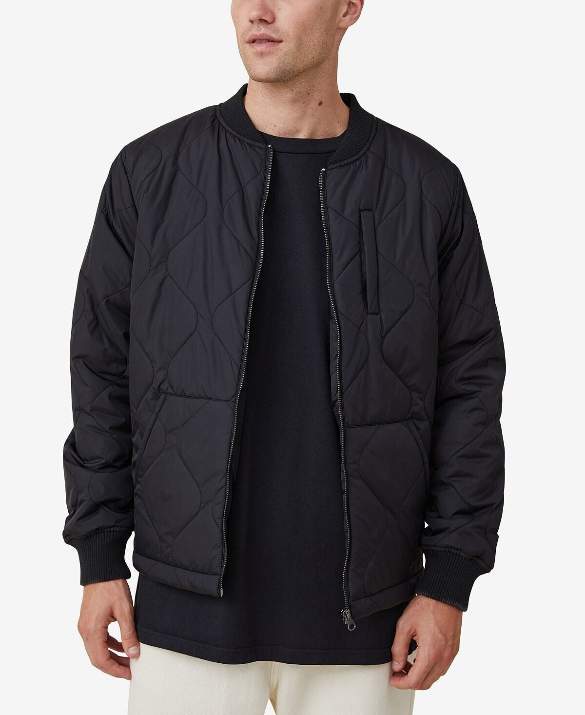 COTTON ON Men s Recycled Bomber Jacket Black 2XL B4HP
