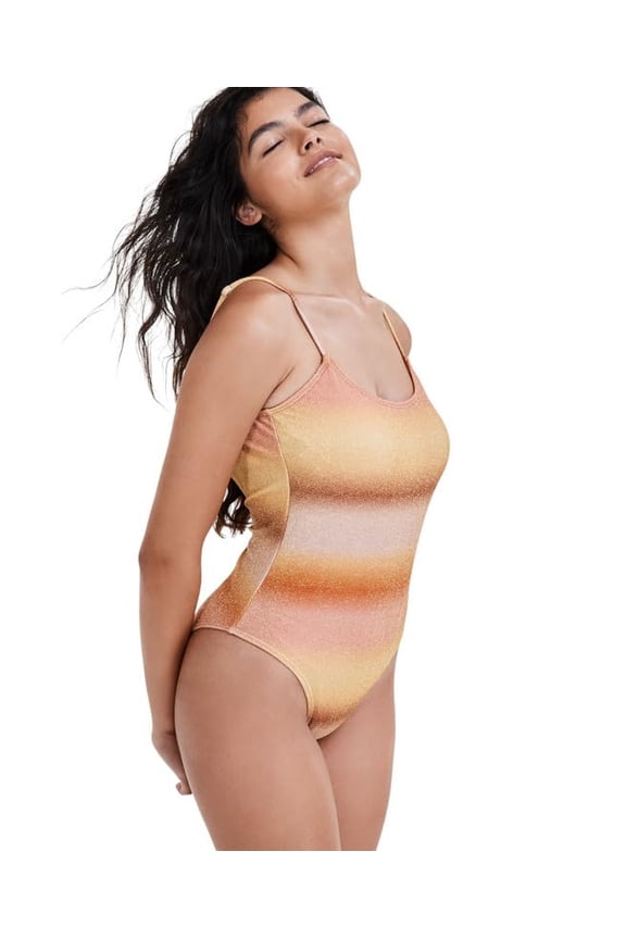 Women's Glitter One Piece Swimsuit Ombre Sunrise Metallic XL