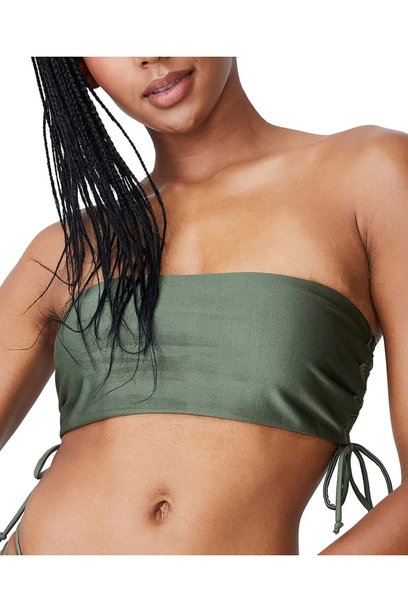 Women's Green Side-Drawstring Bandeau Bikini Top