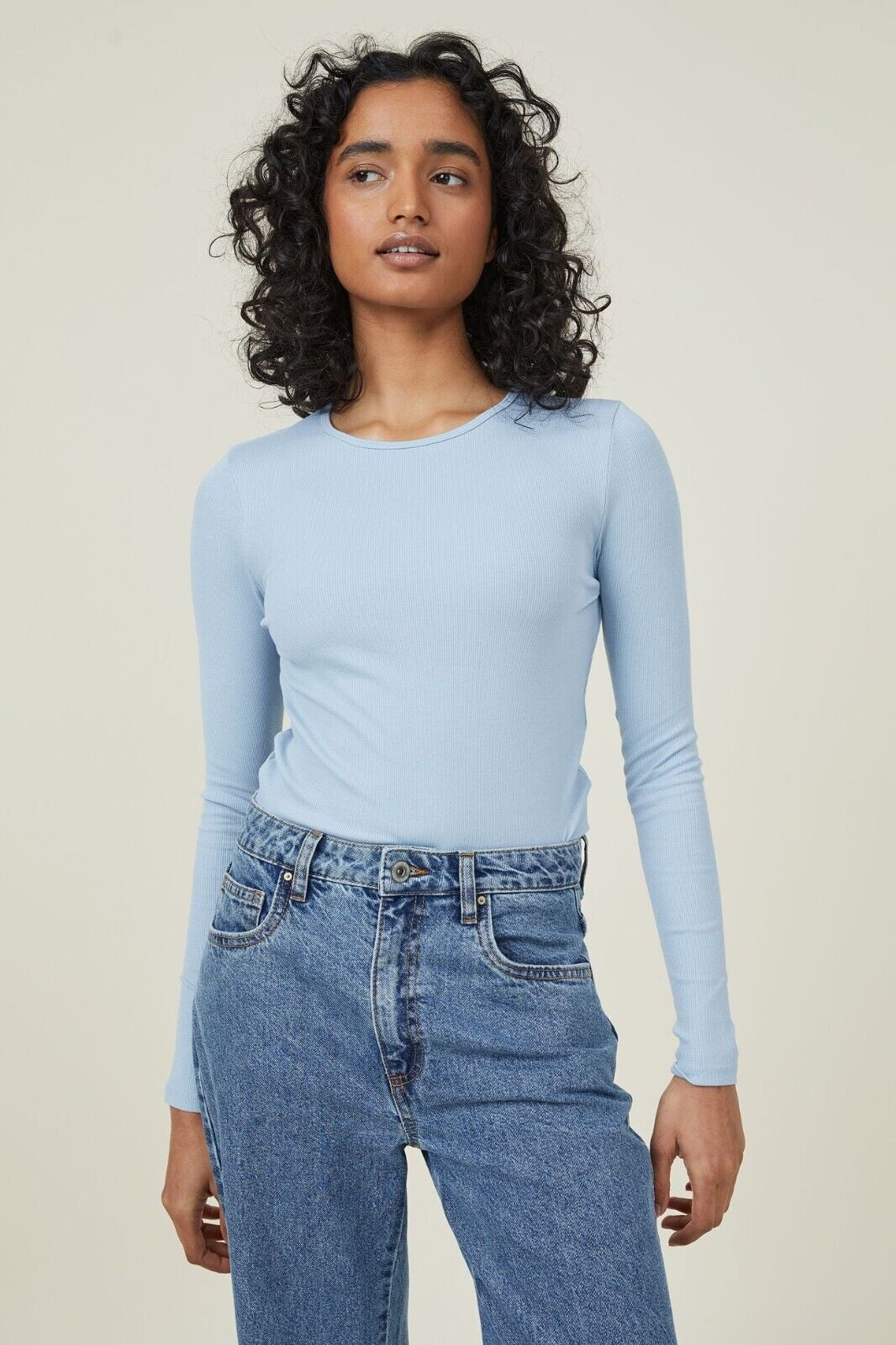 COTTON ON Women's The One Organic Rib Crew Long Sleeve Top B4HP