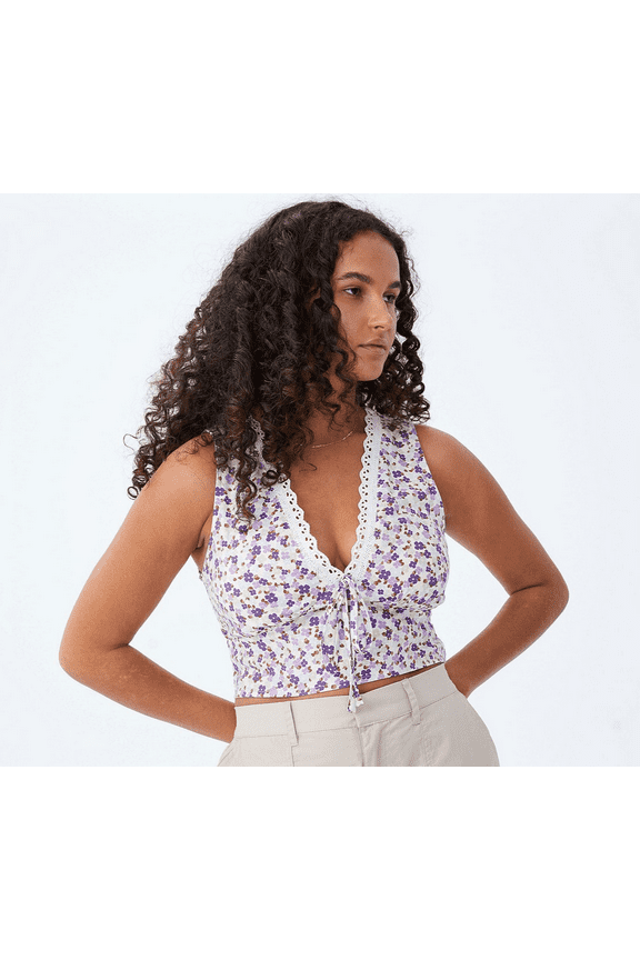 Women's Tie Front Lace Camisole Top Large B4HP