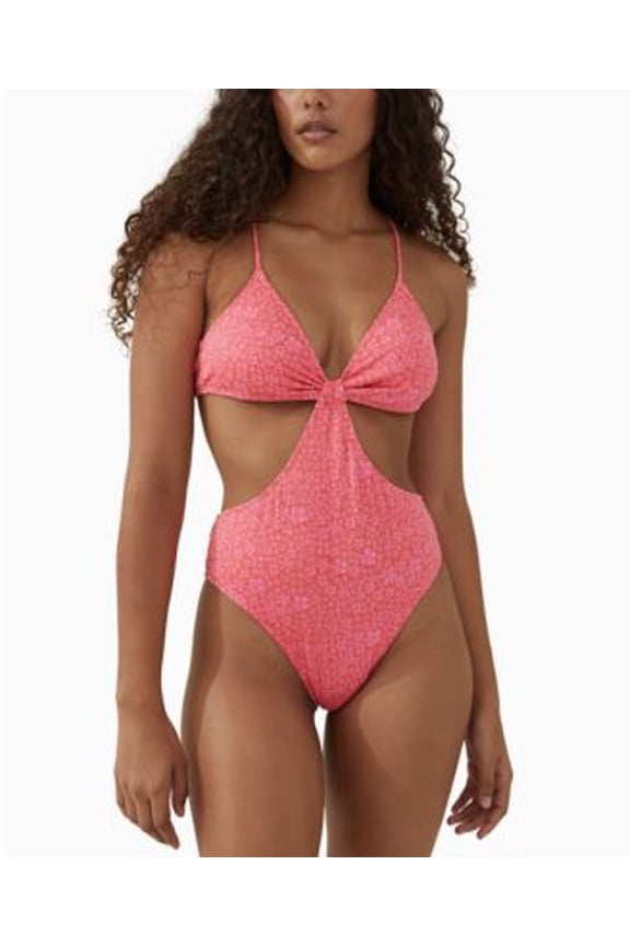 Womens Floral Ribbed Cut-Out Mini Floral Coral Rib M