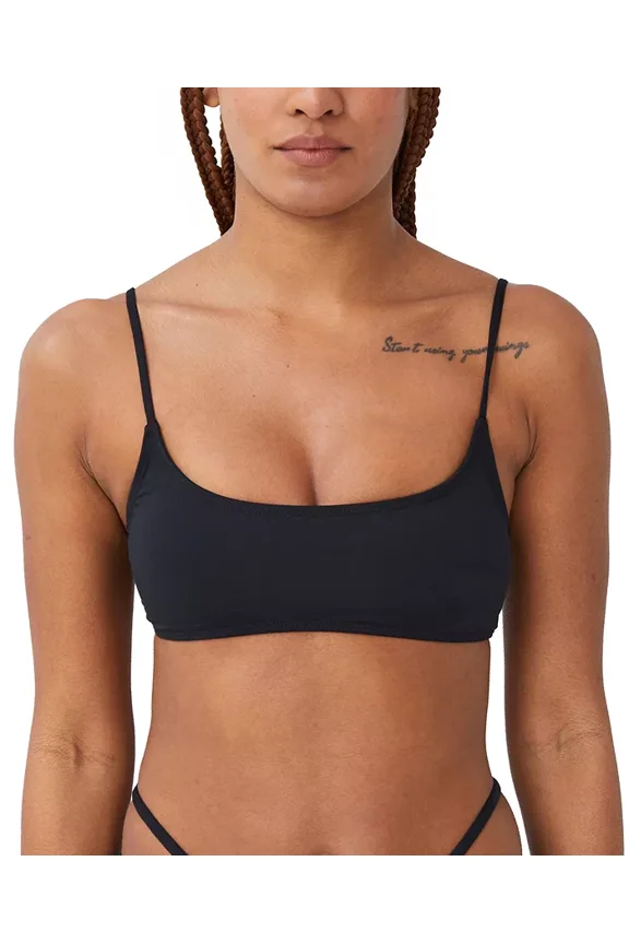 Women's Straight-Neck Cropped Bikini Top Black XL