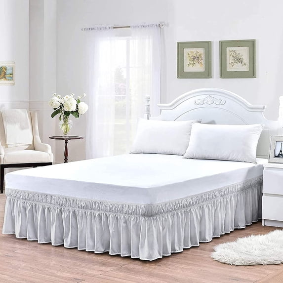 Elastic Wrap Around Bed Skirt- Bed Skirts for Adjustable Bed, Easy Fit with 22-Inch Tailored Drop, Hotel Quality Dust Ruffle - 100% Microfiber-Breathable-King Size- Light Gray Solid