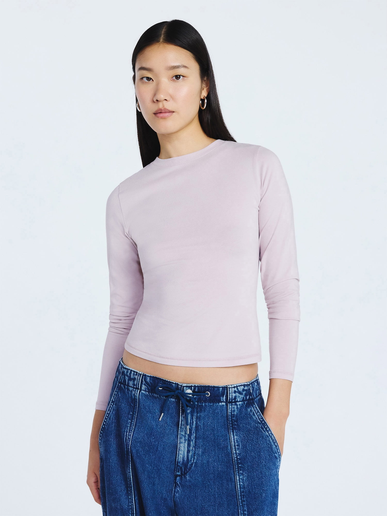 Scoop Women’s Stretch Cotton Blend Crewneck Tee with Long Sleeves, Sizes XS-XXL