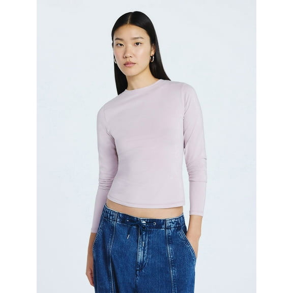 Scoop Women’s Stretch Cotton Blend Crewneck Tee with Long Sleeves, Sizes XS-XXL