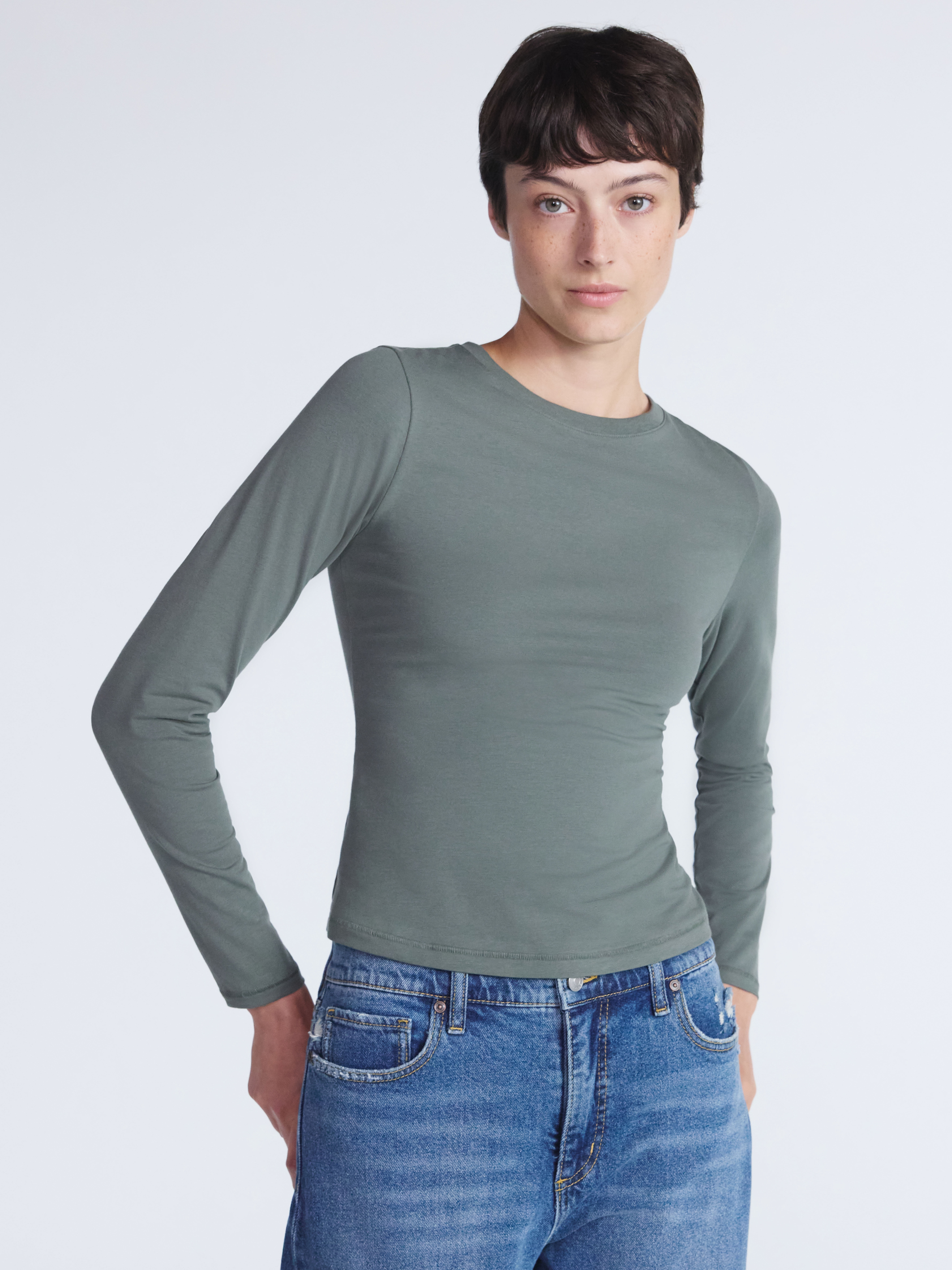 Scoop Women’s Stretch Cotton Blend Crewneck Tee with Long Sleeves, Sizes XS-XXL