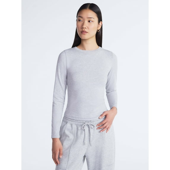 Scoop Women’s Stretch Cotton Blend Crewneck Tee with Long Sleeves, Sizes XS-XXL