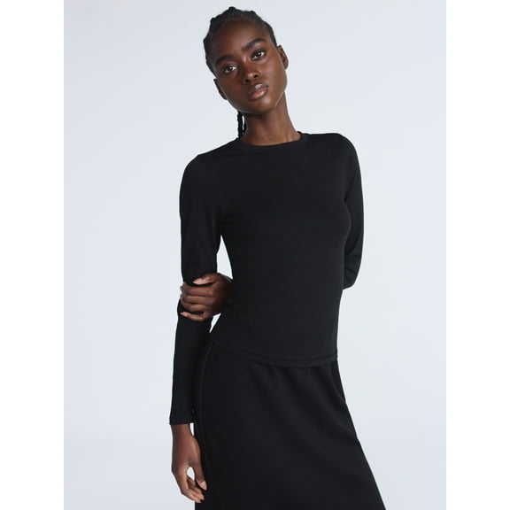 Scoop Women’s Stretch Cotton Crewneck Tee with Long Sleeves, Sizes XS-XXL