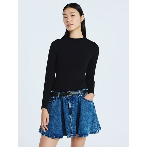 Scoop Women’s Stretch Cotton Blend Crewneck Tee with Long Sleeves, Sizes XS-XXL