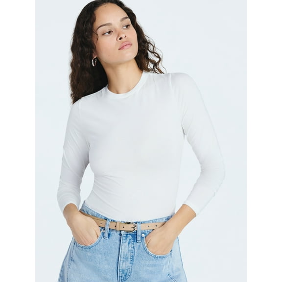 Scoop Women’s Stretch Cotton Blend Crewneck Tee with Long Sleeves, Sizes XS-XXL