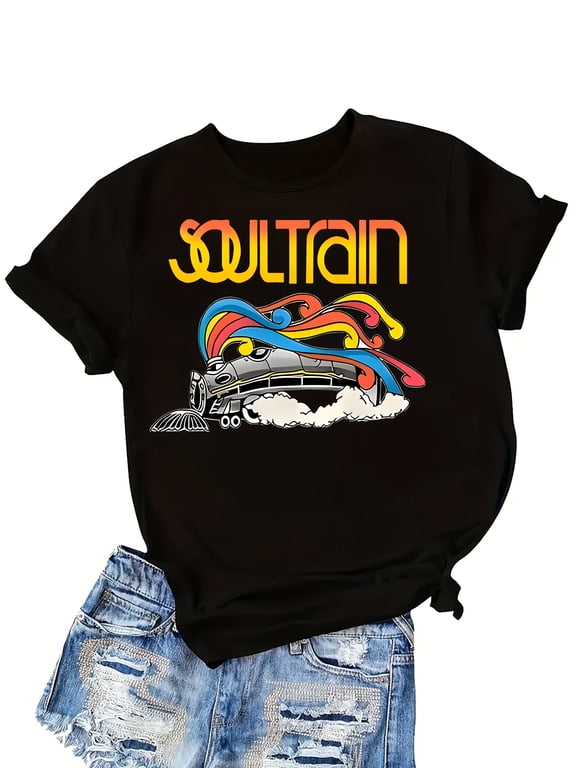 COTTON Women's Plus Size Fashion T-Shirt with Soul Train Graphic Colorful Casual Style Ideal Holiday Gift