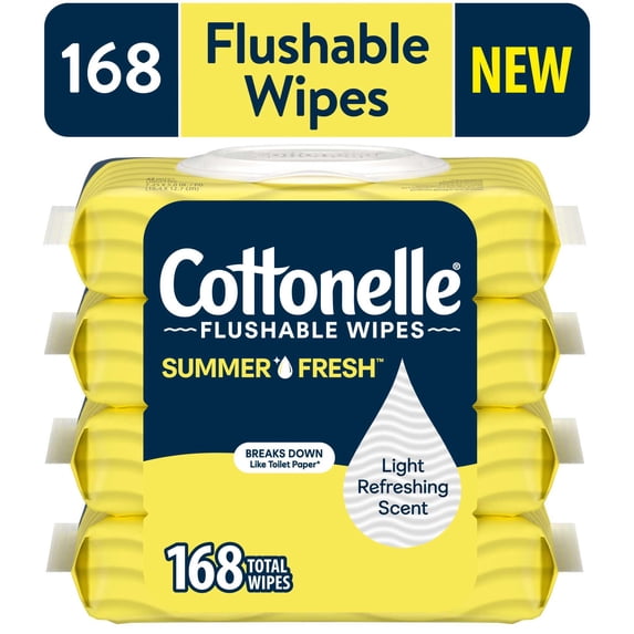 Cottonelle Summer Fresh Scented Flushable Wipes, 4 Flip-Top Packs