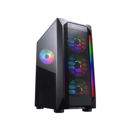 COUGAR MX410 Mesh-G RGB Black ATX Mid Tower Powerful and Compact Mid-Tower Case with Mesh Front Panel and Tempered Glass Built-in 4 RGB Fan