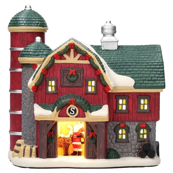 Light-Up Porcelain Country Charm Barn Christmas Village Building, Multicolor, 8.25", by Holiday Time