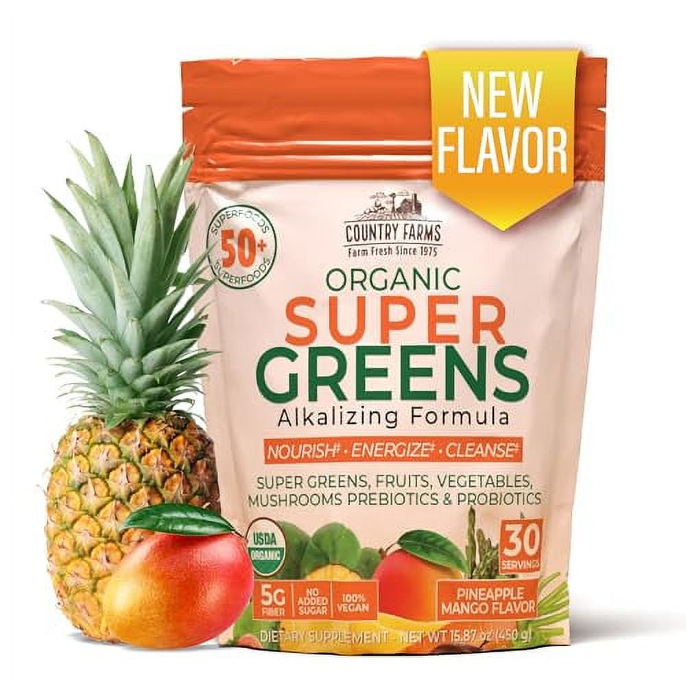 COUNTRY FARMS Super Greens PineappleMango Flavor, 50 Organic Super