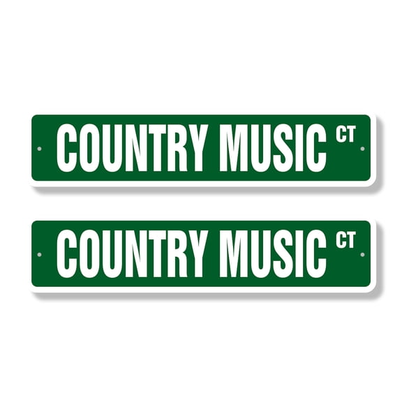COUNTRY MUSIC Classic Street Sign (2 Pack) hillybilly music country radio C&W Road Sign | 6" X 24" Plastic Address Sign