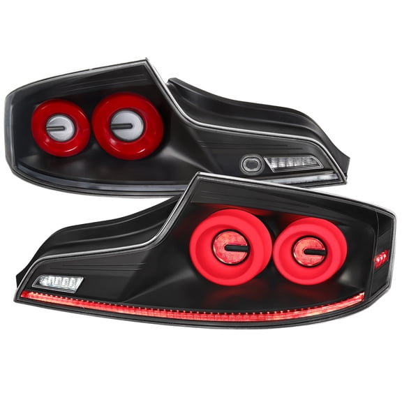 COUPE LED TAIL LIGHTS MATTE BLACK HOUSING CLEAR LENS RED LED BAR SEQUENTIAL TURN SIGNAL WITH BREATHING LIGHT EFFECT Made for and Compatible with 03-07 INFINITI G35
