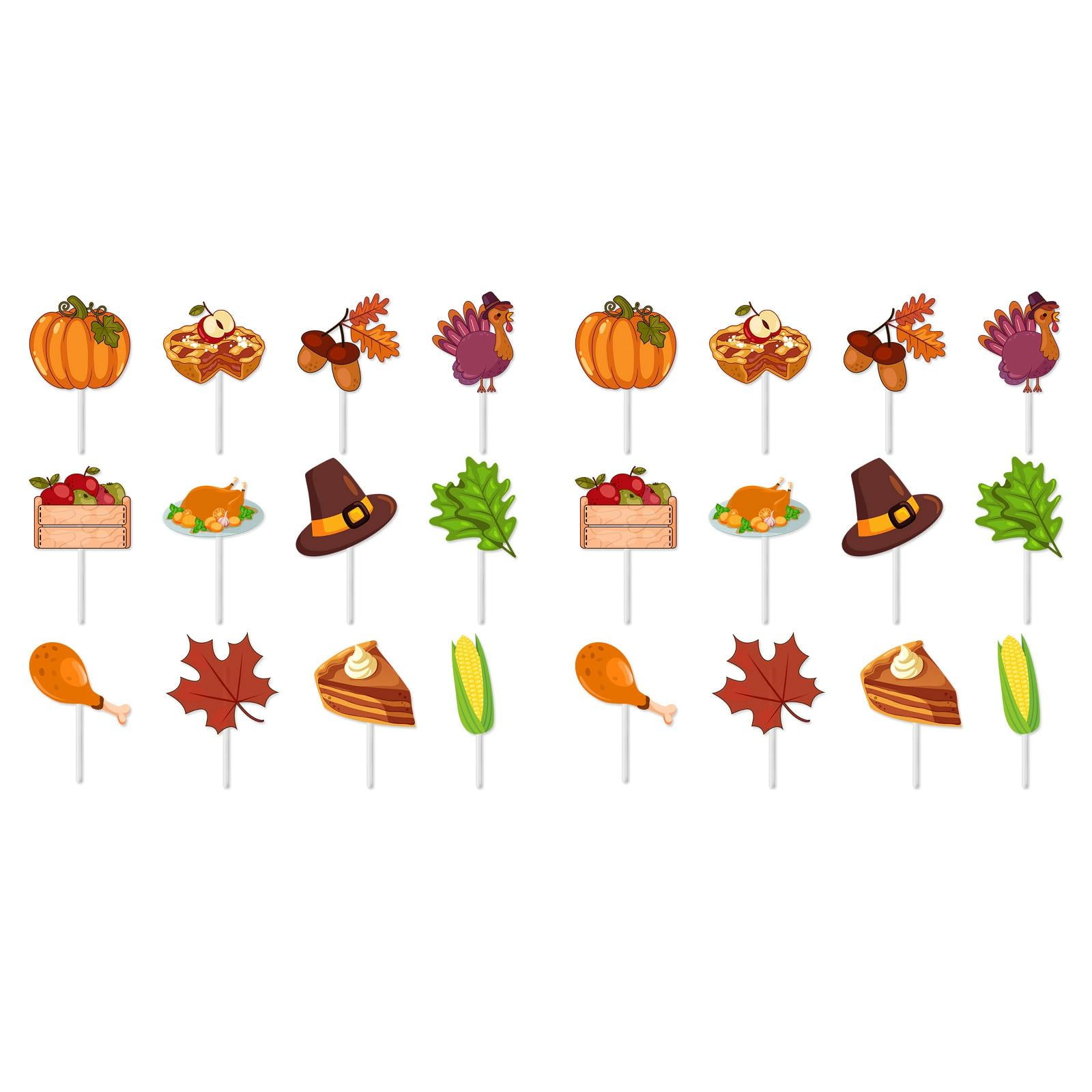 Thanksgiving Ramo Toppers COURAGEDG 12 Thanksgiving Cupcake Toppers Pumpkin Maple Toppers Fall ...