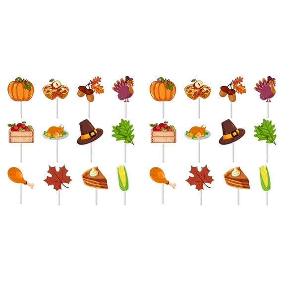 COURAGEDG 12 Thanksgiving Cupcake Toppers Pumpkin Maple Toppers Fall Themed Turkey Cake Picks Autumn Cake Toppers Thanksgiving Cupcake Wooden One Sign for First Birthday for Cake Toppers for Cakes