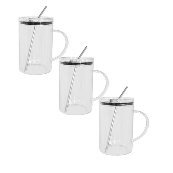 COURAGEDG Glass Drinking Glass Large Glass With Lid And Straw Drinking Cup For Home Drinkware Idea Kitchen Accessories 3PCS 50s Drinking Glasses Coffee Cups Mugs Floral