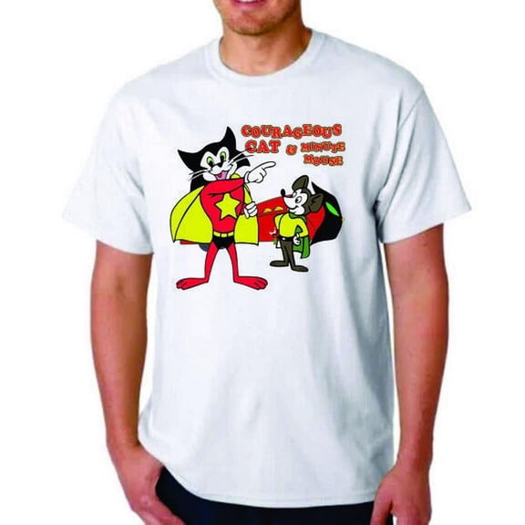 COURAGEOUS CAT & MINUTE MOUSE T-SHIRT CARTOON TEE CEREAL FANS UPA ANIMATION
