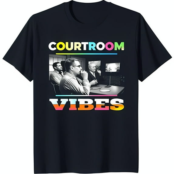 COURTROOM VIBES Black T-Shirt with Colorful Design & Legal Theme