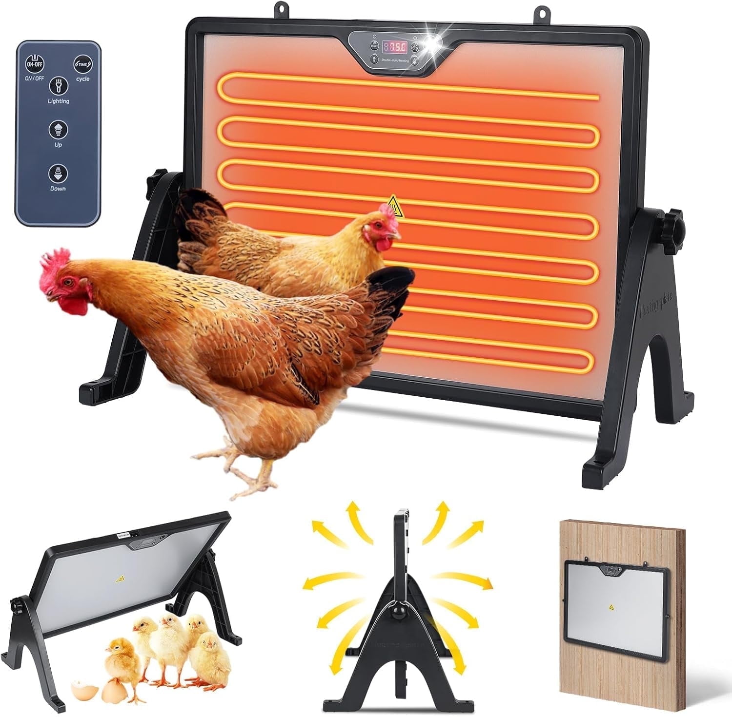 COUTEER Chicken Coop Heater, 180W Dual-Sided Heating Panel with Adjustable Temperature & Cycle Mode, Rotatable Brooder Plate for Chicks Winter Poultry Ducks & Small Pets