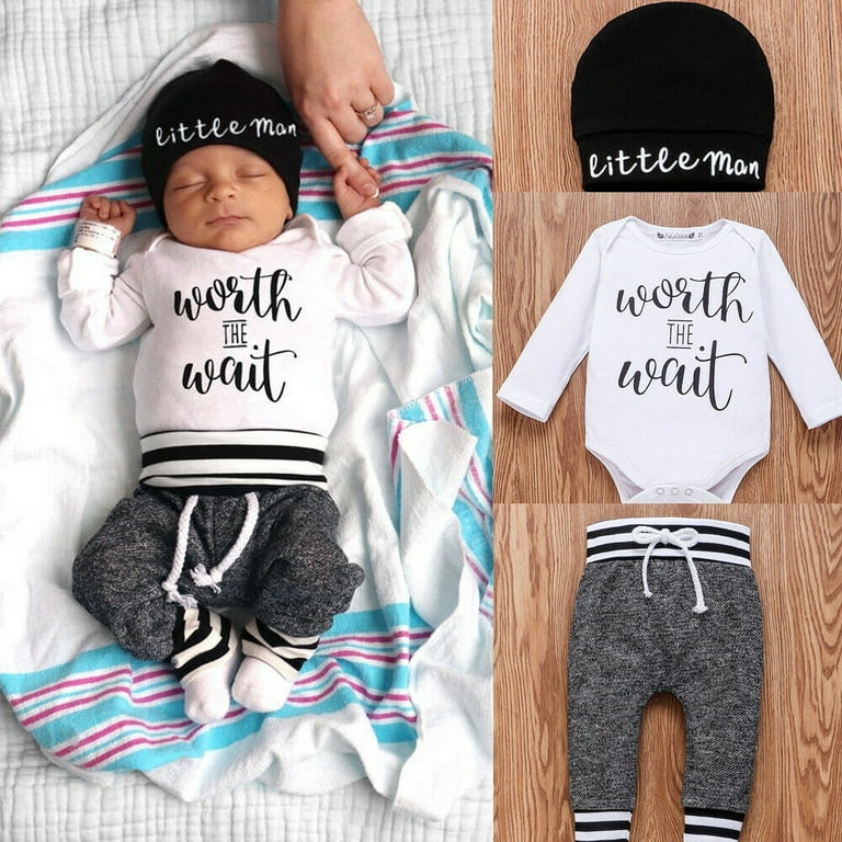COUTEXYI 0 18Months Newborn Infant Baby Boy Clothes Cotton Sets Long Sleeve Romper Pant Hats Outfit 3Pcs Baby Warm Clothing Walmart