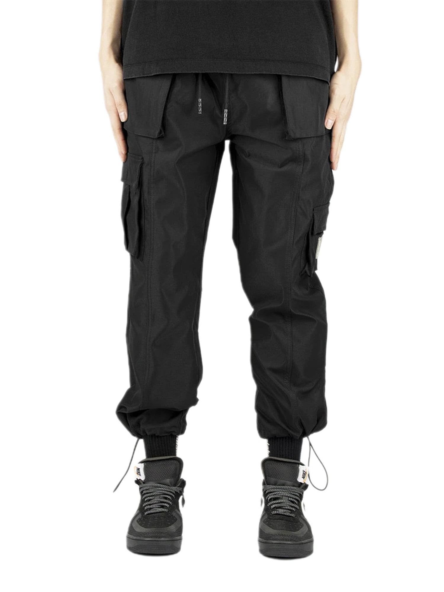 COUTEXYI Men's Solid Color Cargo Harem Pants, Wide-leg Adjustable