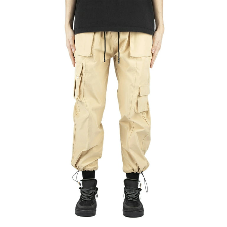 COUTEXYI Men's Solid Color Cargo Harem Pants, Wide-leg Adjustable Ankle  Straps Hip Hop Style Lantern Trousers