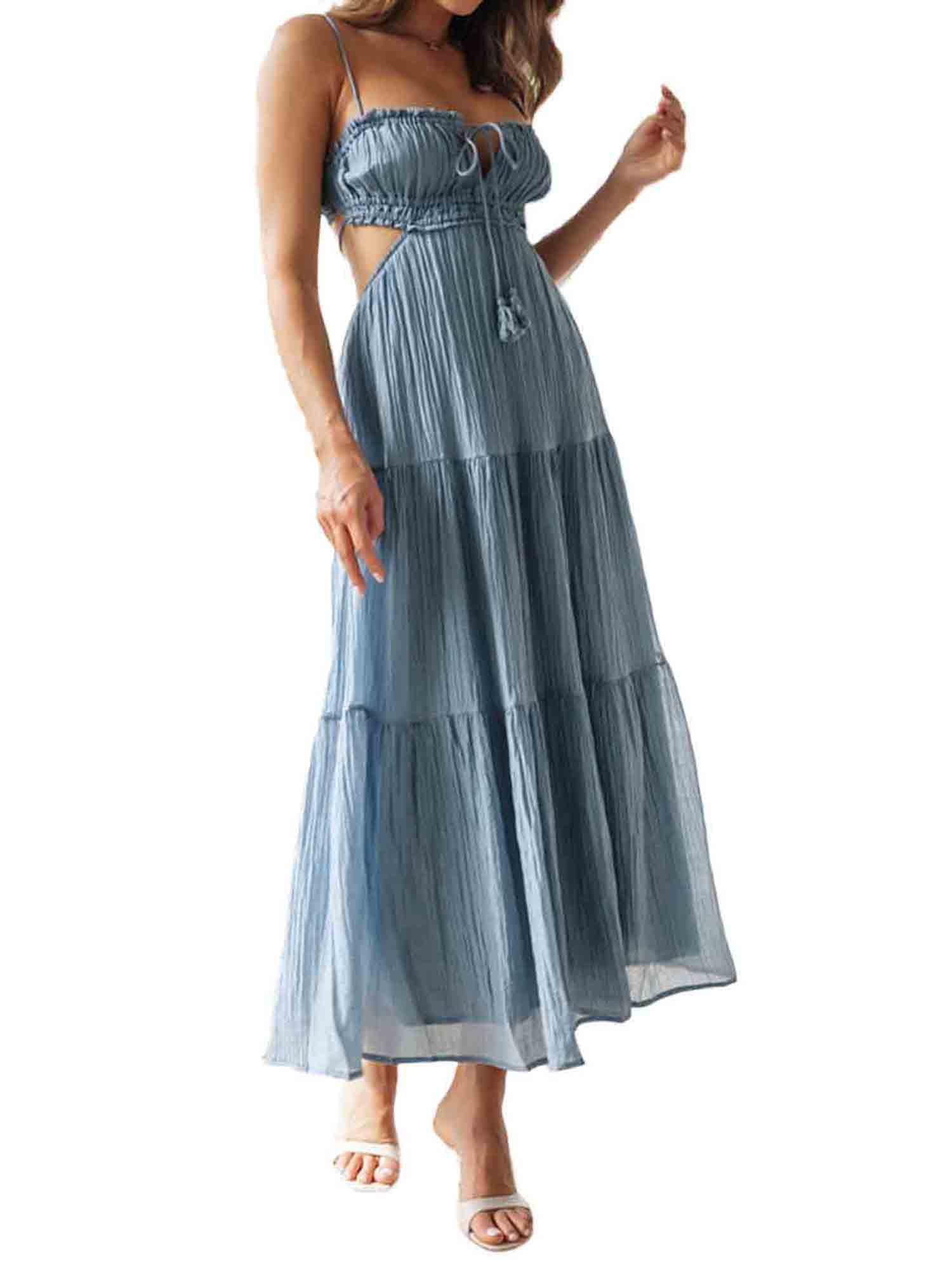Slim Bodycon Spaghetti Strap High Split Maxi Dress main image 0
