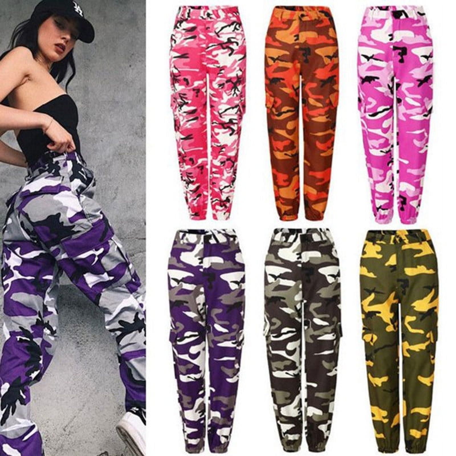 COUTEXYI Women Camouflaged Military Cargo Trousers Army Casual Pants ...