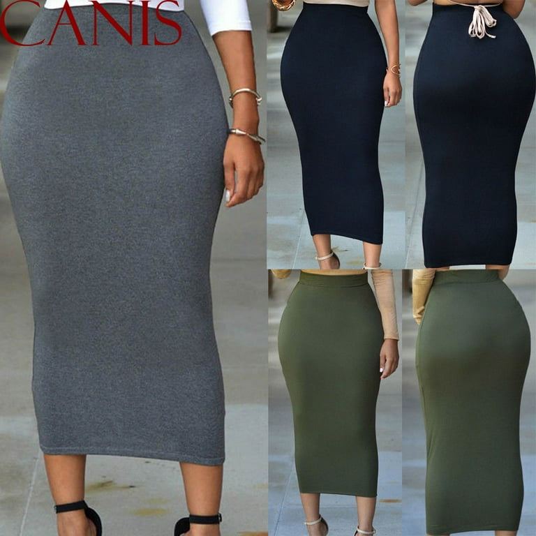 COUTEXYI Women Pencil Skirt Elastic Waist Band Maxi High Waist