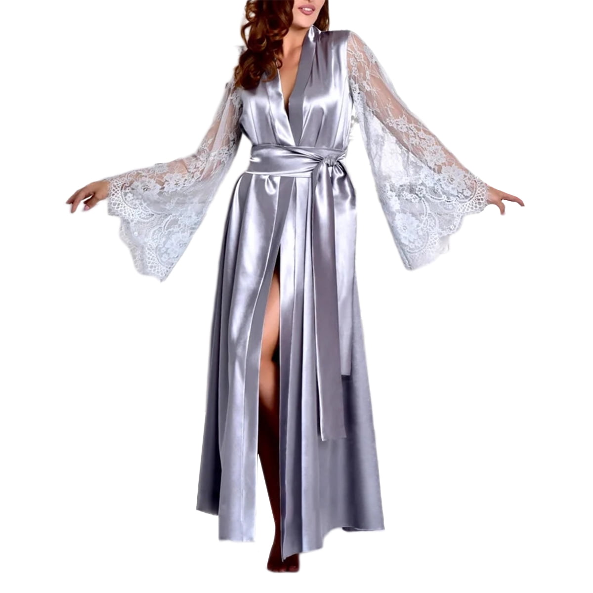 COUTEXYI Women Sexy Silk Nightgown Dress, Lace Transparent Sleeve V ...