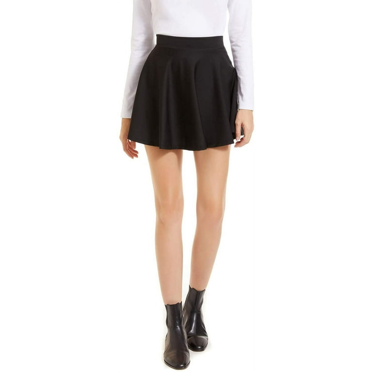 COUTEXYI Women s Mini Skater Skirt Elegant High Elastic Waist Solid Color A Line Short Pleated Skirt