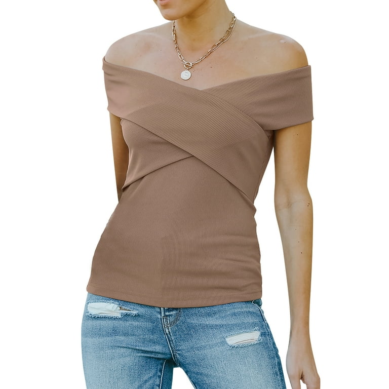 V shape off shoulder top outlet