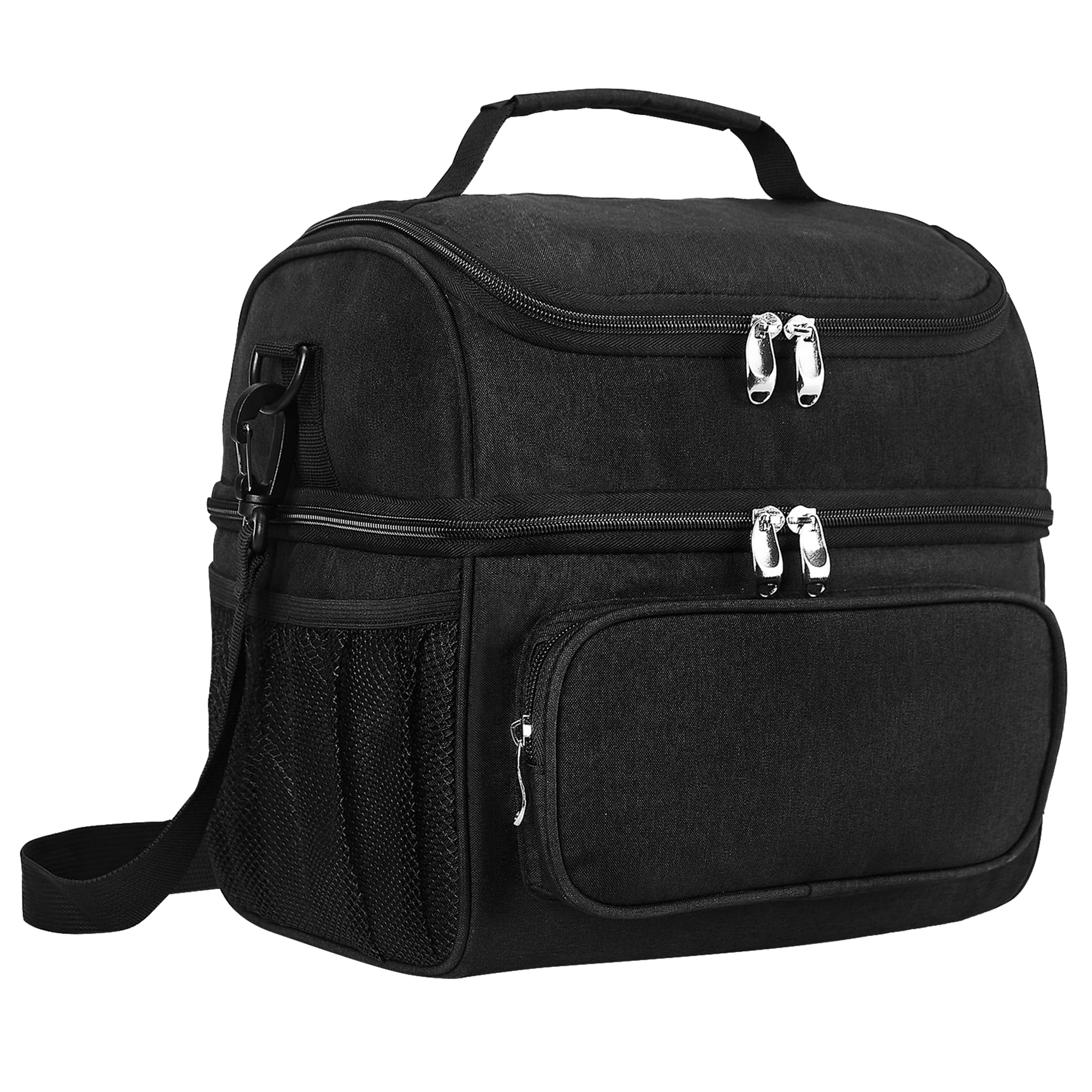 COUTUDI 14L Large Insulated Lunch Bag for Men Women Adult Reusable Leakproof Tote Cooler Lunch Bag for Office Work Double Deck with Shoulder Straps（Black）