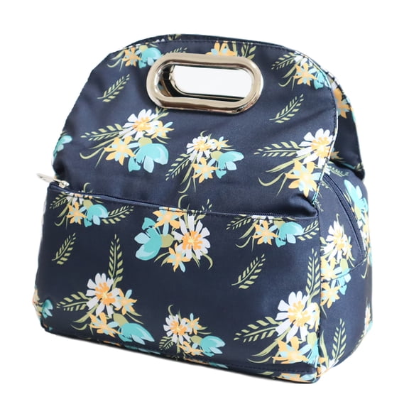 COUTUDI Insulated Lunch Bag for Women Printed Tote Bag Zipper Closure for Work Picnic or Travel (Blue)