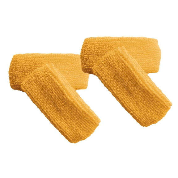 COUVER 1 Inch Thin Solid Terry Cotton Athletic Sweat Wristbands Gold 2 Pairs (Mens)