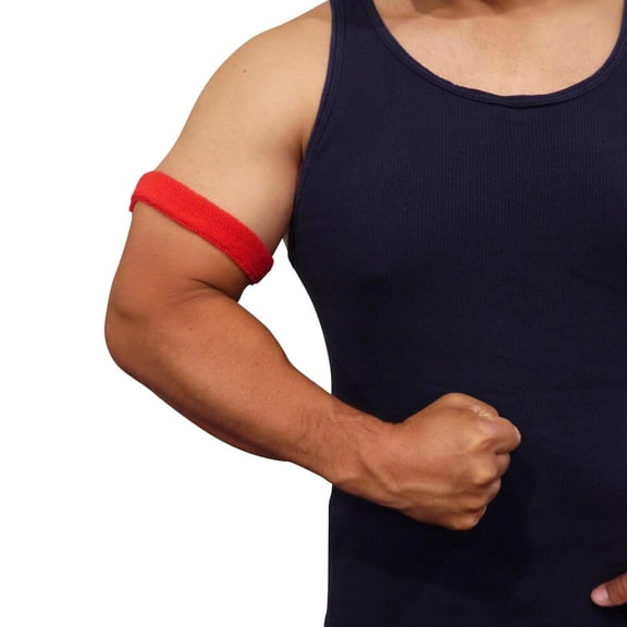 COUVER 1 inch Soft Cotton Terry Stretchable Bicep/Arm Band, Red (1 Pair)