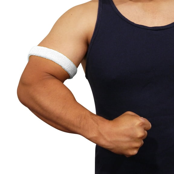 COUVER 1 inch Soft Cotton Terry Stretchable Bicep/Arm Band, White (1 Pair)