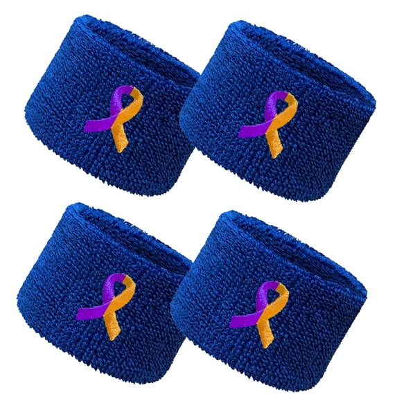COUVER 2.5 Inch Embroidered Bladder Cancer Ribbon Blue Athletic Wristbands 2 Pairs (Unisex)