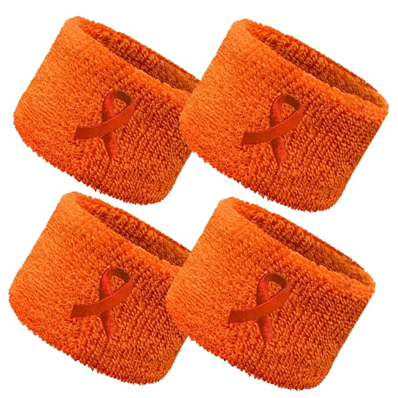COUVER 2.5 Inch Embroidered Kidney Cancer Awareness Ribbon Orange Wristbands 2 Pairs (Unisex)