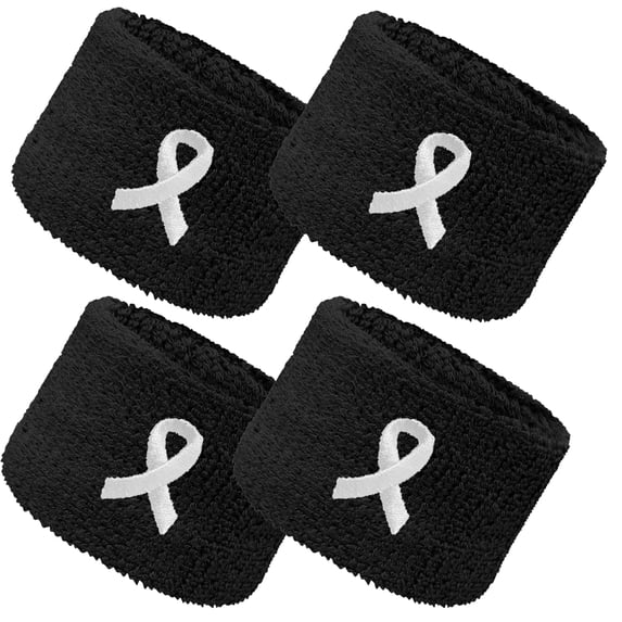 COUVER 2.5 Inch Embroidered Lung Cancer Awareness Ribbon Black Wristbands 2 Pairs (Unisex)